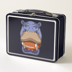 Hippo at Football Sports Metal Lunch Box