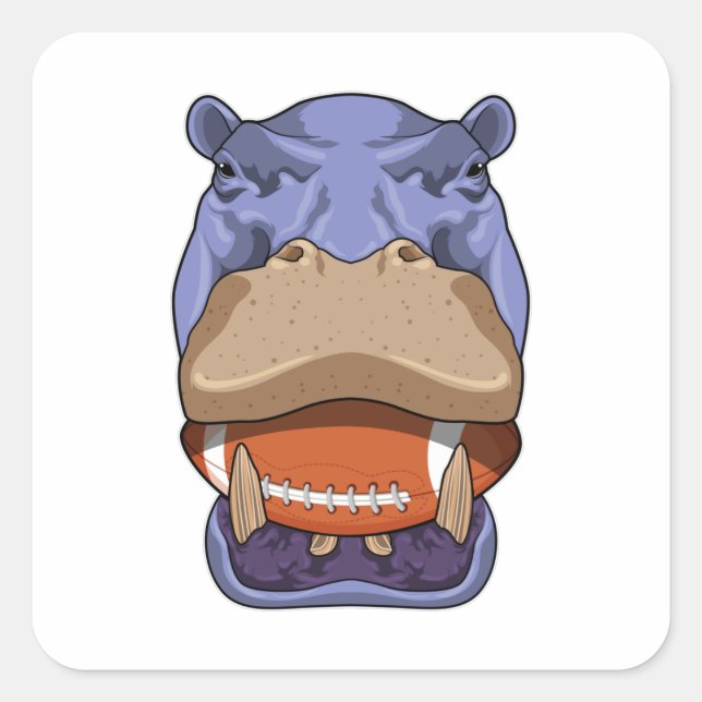 Hippo at Football Sports Square Sticker (Front)