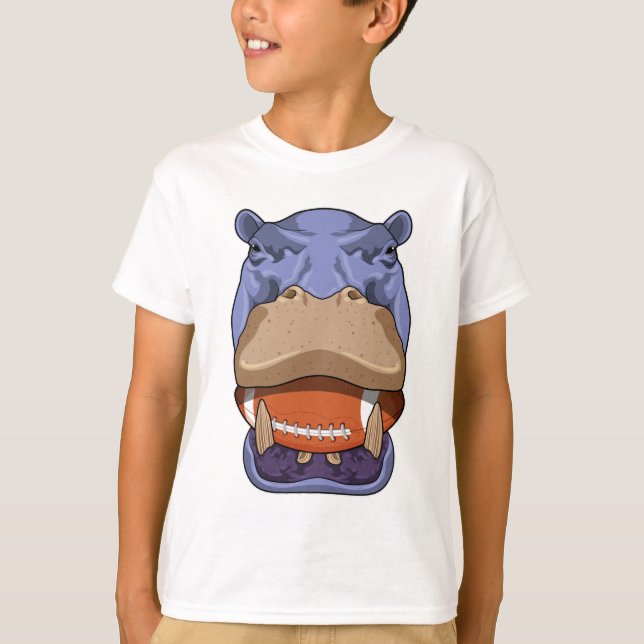 Hippo at Football Sports T-Shirt (Front)