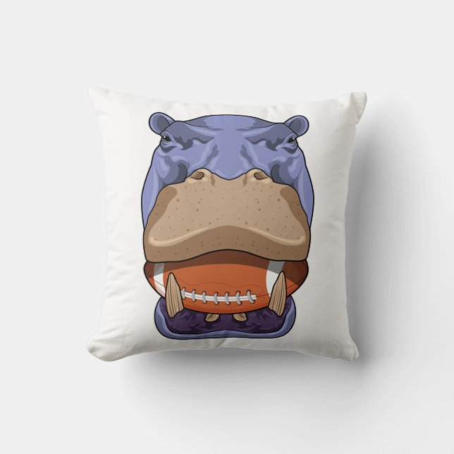 Hippo at Football Sports Throw Pillow (Front)