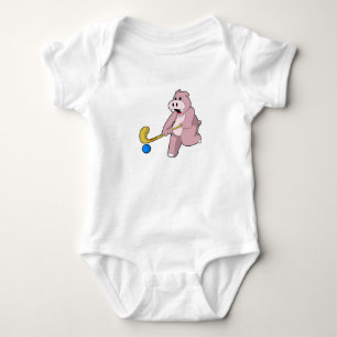 Hippo at Hockey with Hockey bat Baby Bodysuit