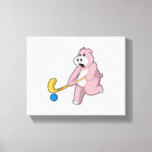Hippo at Hockey with Hockey bat Canvas Print