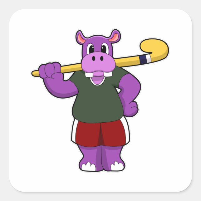 Hippo at Hockey with Hockey bat Square Sticker (Front)