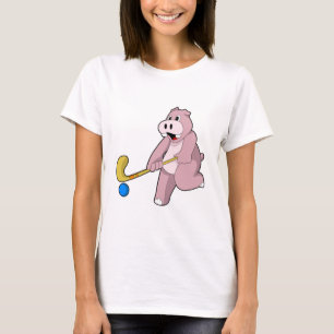 Hippo at Hockey with Hockey bat T-Shirt