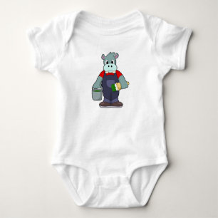 Hippo at Painting with Bucket of Paint & Brush Baby Bodysuit