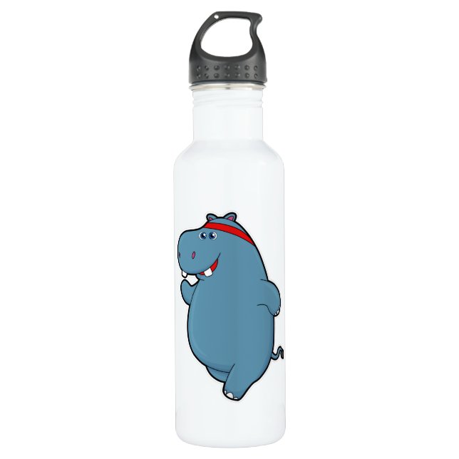 Hippo at Running with Headband 710 Ml Water Bottle (Front)