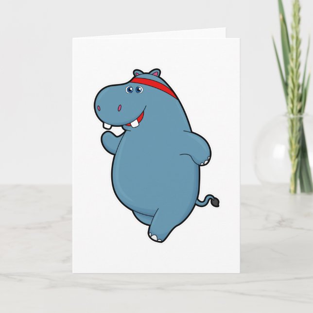 Hippo at Running with Headband Card (Front)