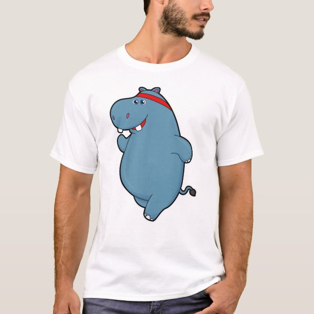 Hippo at Running with Headband T-Shirt (Front)