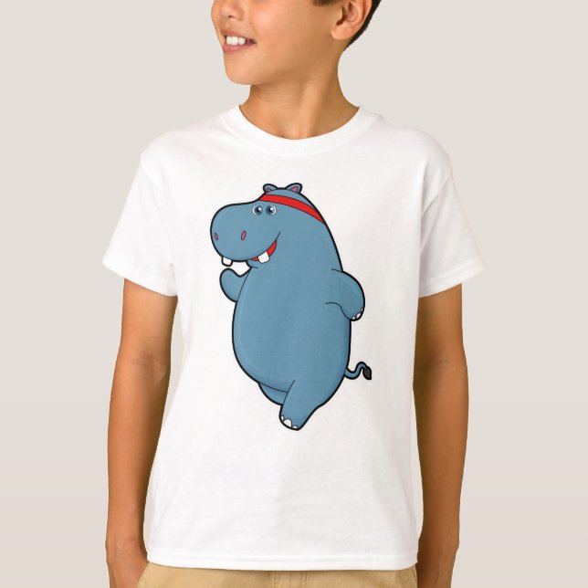 Hippo at Running with Headband T-Shirt (Front)