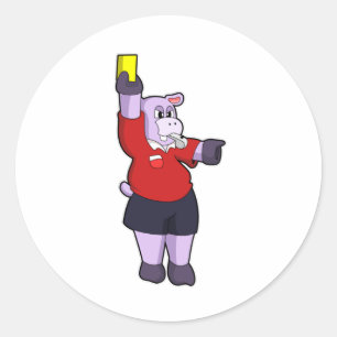 Hippo at Soccer as Referee Classic Round Sticker