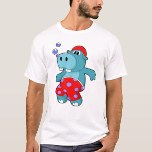 Hippo at Swimming with Swimming trunks T-Shirt