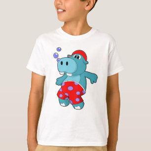 Hippo at Swimming with Swimming trunks T-Shirt