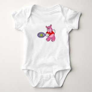 Hippo at Tennis with Tennis racket Baby Bodysuit