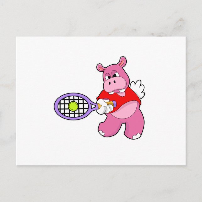 Hippo at Tennis with Tennis racket Postcard (Front)