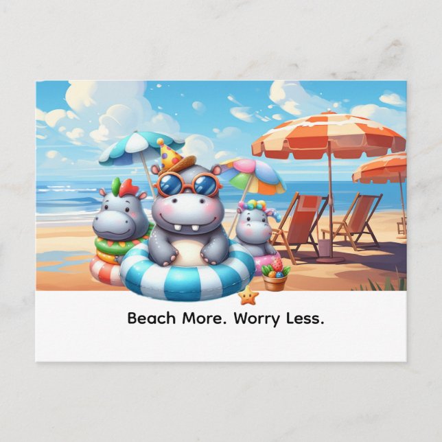 Hippo at the beach postcard (Front)