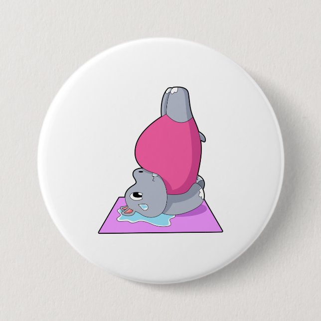 Hippo at Yoga Fitness 3 Inch Round Button (Front)