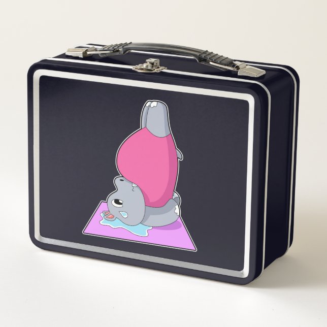 Hippo at Yoga Fitness Metal Lunch Box (Front)