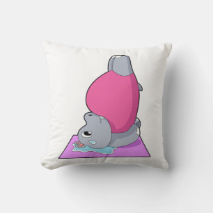 Hippo at Yoga Fitness Throw Pillow