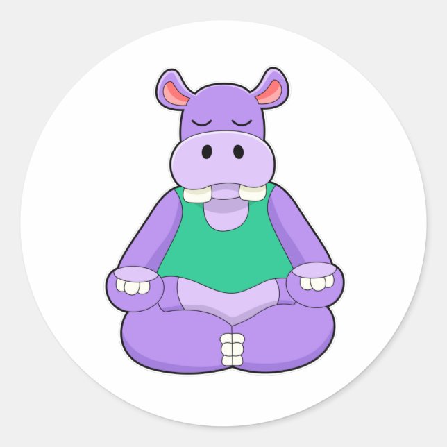 Hippo at Yoga in Sitting Classic Round Sticker (Front)