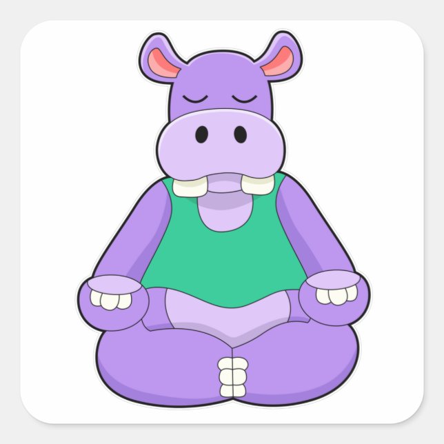 Hippo at Yoga in Sitting Square Sticker (Front)