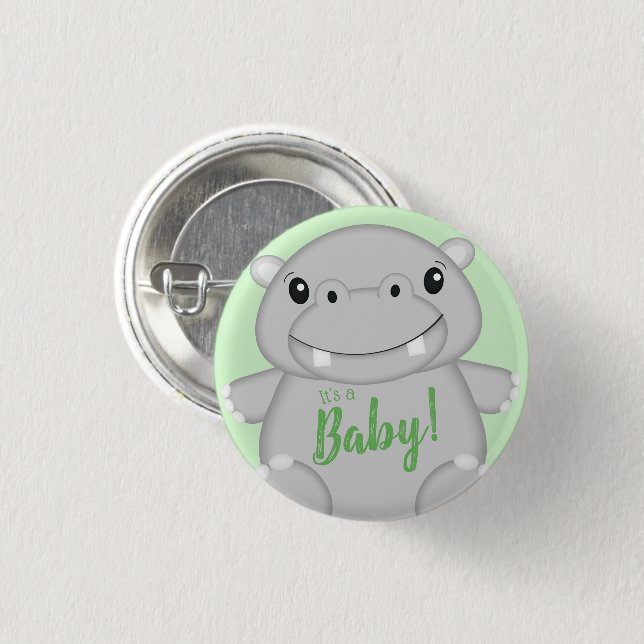 Hippo Baby Shower 1 Inch Round Button (Front & Back)