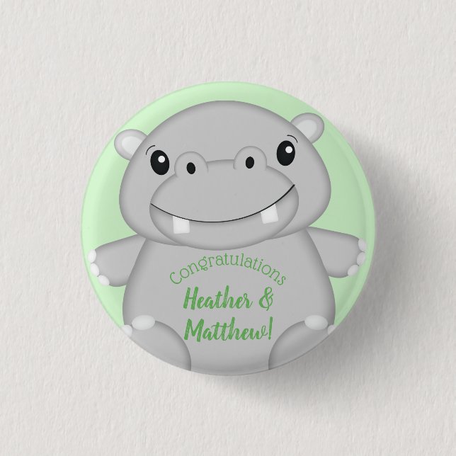 Hippo Baby Shower 1 Inch Round Button (Front)