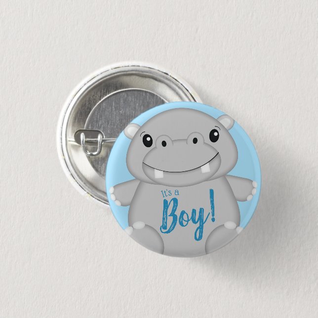 Hippo Baby Shower Blue 1 Inch Round Button (Front & Back)