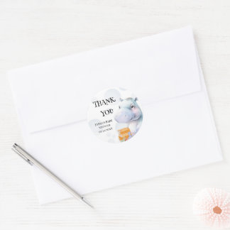 Hippo Baby Shower Favour Classic Round Sticker
