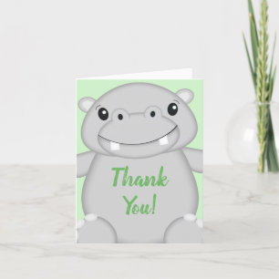 Hippo Baby Shower Green Thank You Card
