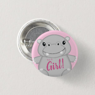 Hippo Baby Shower Pink 1 Inch Round Button
