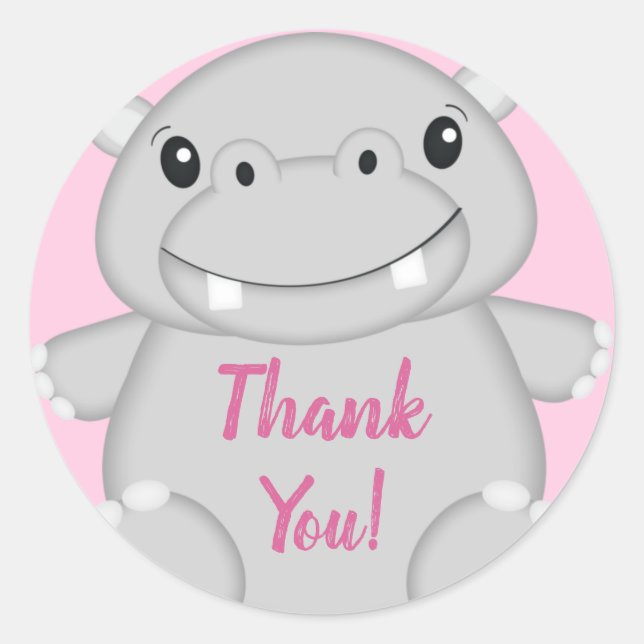 Hippo Baby Shower Pink Classic Round Sticker (Front)
