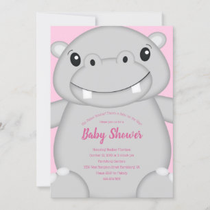 Hippo Baby Shower Pink Invitation
