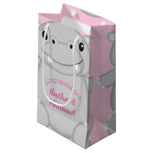 Hippo Baby Shower Pink Small Gift Bag