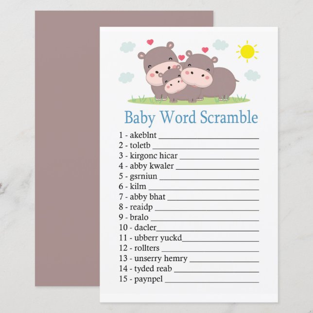 Hippo Baby word scramble game (Front/Back)