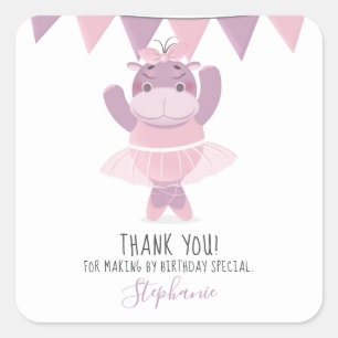 Hippo Ballerina Square Sticker
