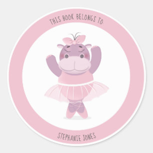 Hippo Ballerina This Book Belongs to Classic Round Sticker