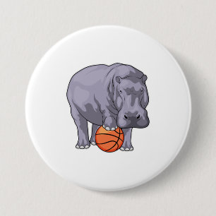 Hippo Basketball player Basketball 3 Inch Round Button