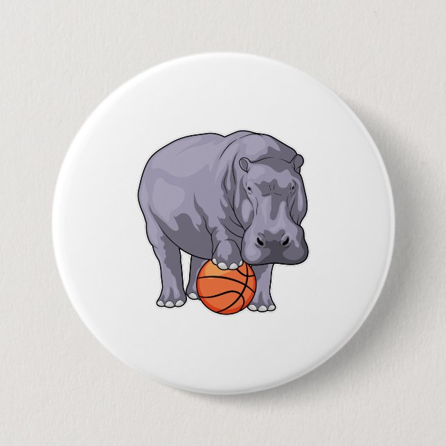 Hippo Basketball player Basketball 3 Inch Round Button (Front)