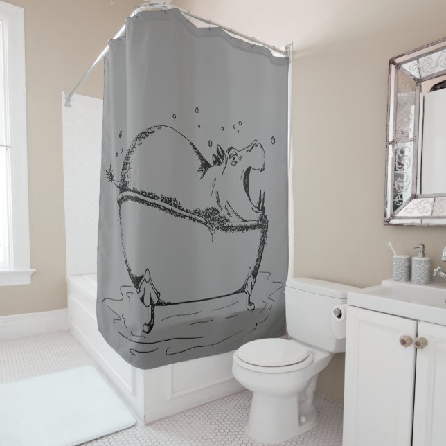 Hippo Bath Fun Illustration Grey Black (In Situ)