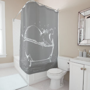 Hippo Bath Fun Illustration Grey White
