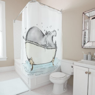 Hippo Bath Fun Illustration Watercolor
