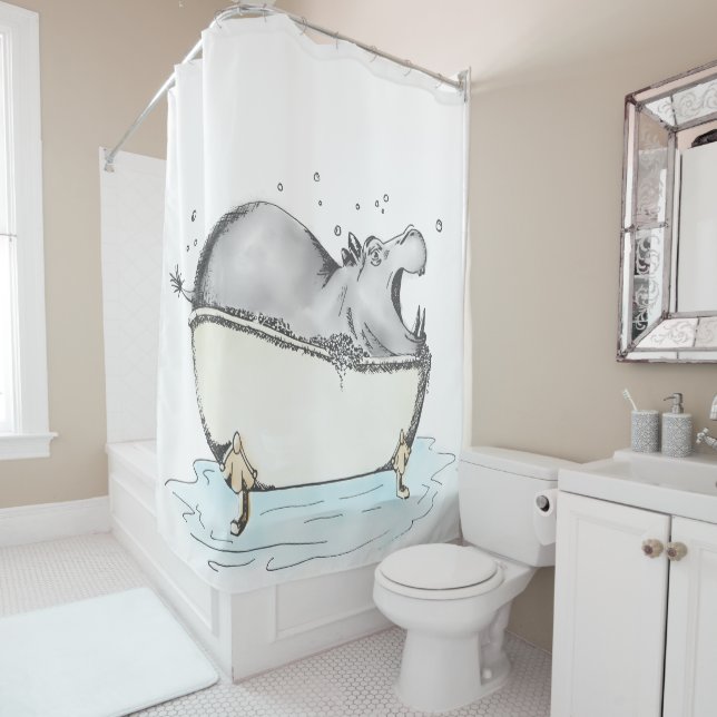 Hippo Bath Fun Illustration Watercolor (In Situ)