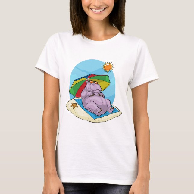 Hippo Beach Parasol Summer T-Shirt (Front)