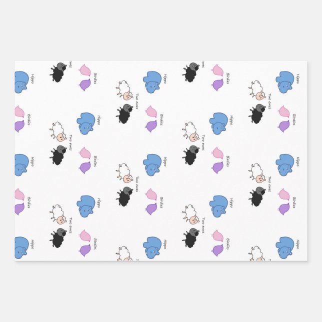 Hippo Birdies Two Ewes  Wrapping Paper Sheet (Front)