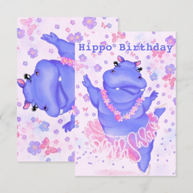 Hippo Birthday Card Ballerina Hippo Ballet Dancer (Front/Back)
