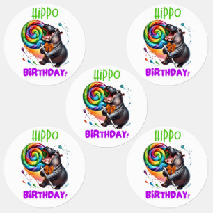 Hippo Birthday Cheerful, Colorful Candy Swirl