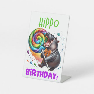 Hippo Birthday Cheerful, Colorful Candy Swirl | Pedestal Sign