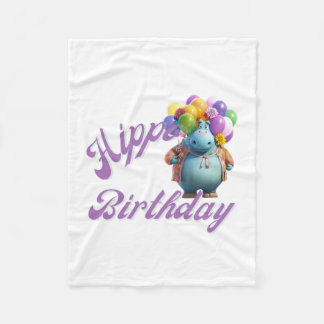Hippo Birthday Fleece Blanket