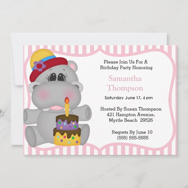 Hippo Birthday Invitations (Front)