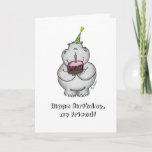 Hippo Birthday my Friend - Happy Birthday Card<br><div class="desc">This design features a cute little Hippo or Hippopotamus. You can customize the Happy Birthday title for anyone. Sister, Brother, Teacher, Mother, Father, Boss, colleague, friend, relative. The Hippo is holding a cake or cupcake with a candle in his hand and wears a Birthday Hat. This design is a cute...</div>